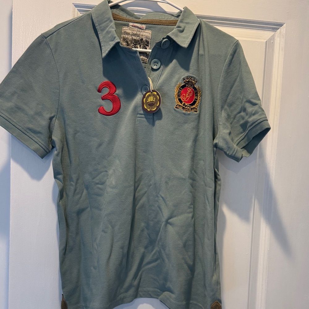 Joules women’s Light Sage Green Polo with Red Patch Accents new with tags